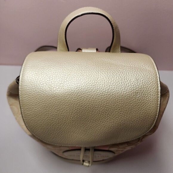 NWT Coach CF386 Dempsey Drawstring Backpack Jacquard Metallic Soft Gold - Picture 6 of 9